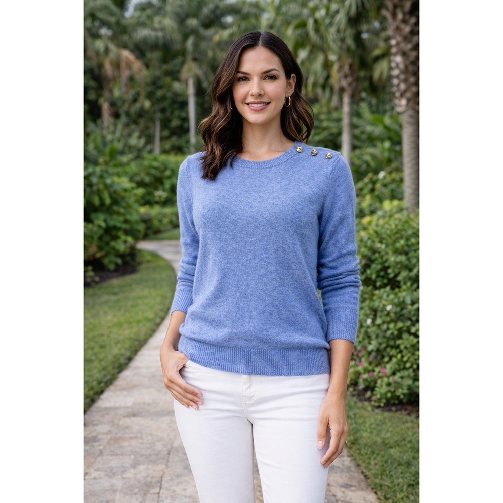 Lilly Pulitzer Delvin Cashmere Sweater Heathered Beckon Blue Size L‎ NWT